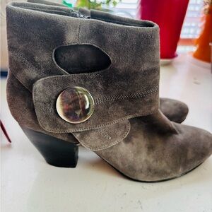 Suede Ankle Boots with Button Detail